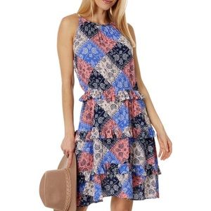 Wrangler Goddess Neck Tiered Dress Button Closure NWT Size L. Bandana Boho Dress
